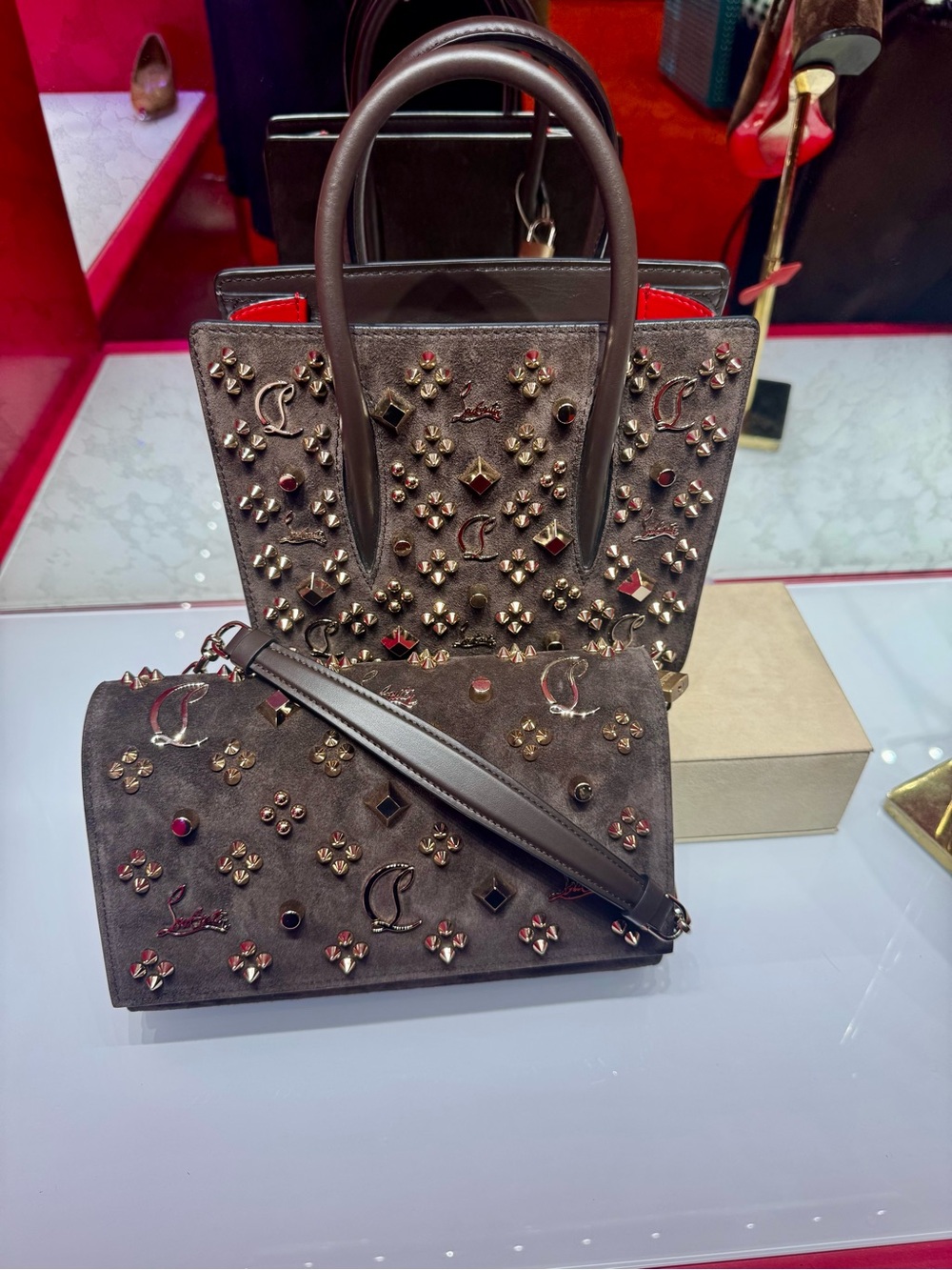 AUTHENTIC BRAND NEW Christian Louboutin Paloma Brown Suede Studded Tote